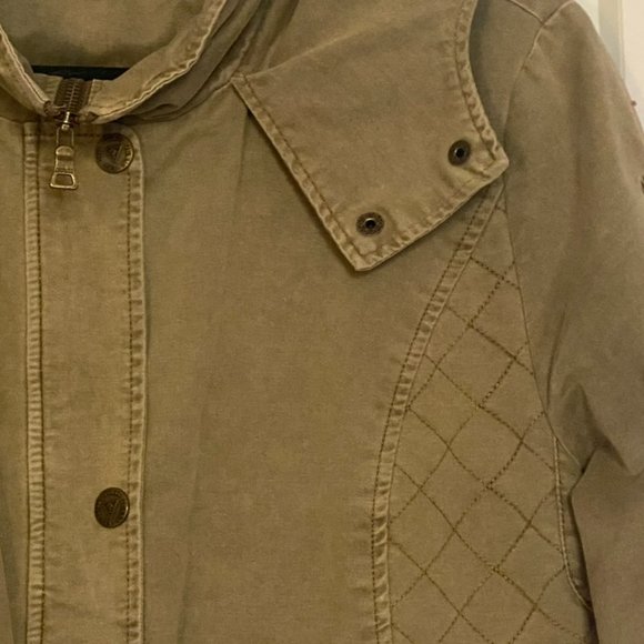 😊Guess Army Style Utility Jacket Cotton Chore Coat Zip Snap Hood Pockets Size M - Picture 3 of 16